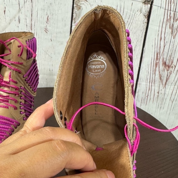 JEFFREY CAMPBELL LITA LACED in Neon Pink & Purple On Tan Leather Ankle Boots 6.5 - Picture 6 of 16